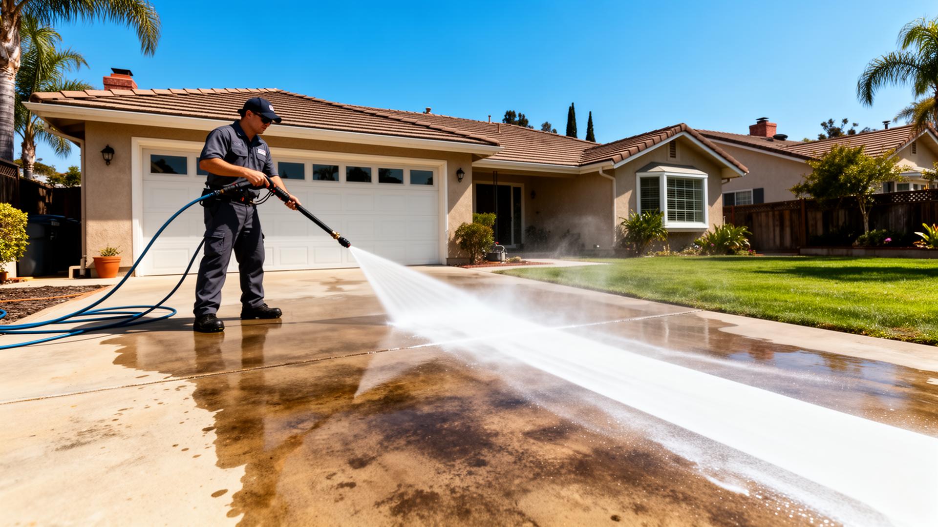 Professional pressure washing a Monterey County driveway